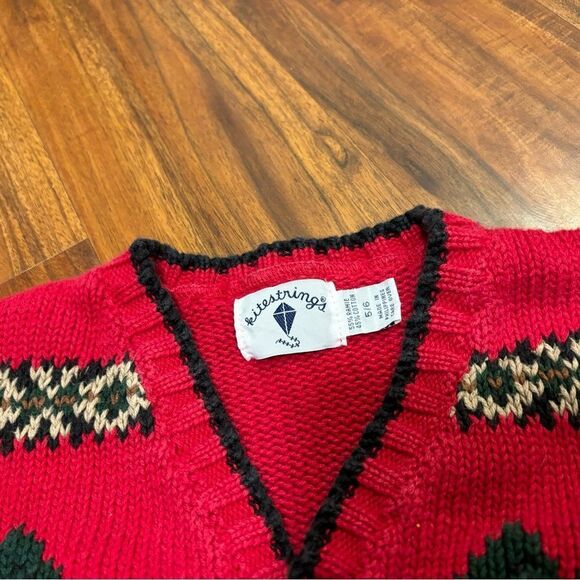 Kitestrings vintage winter cabin dog red knit cardigan sweater - Picture 4 of 4
